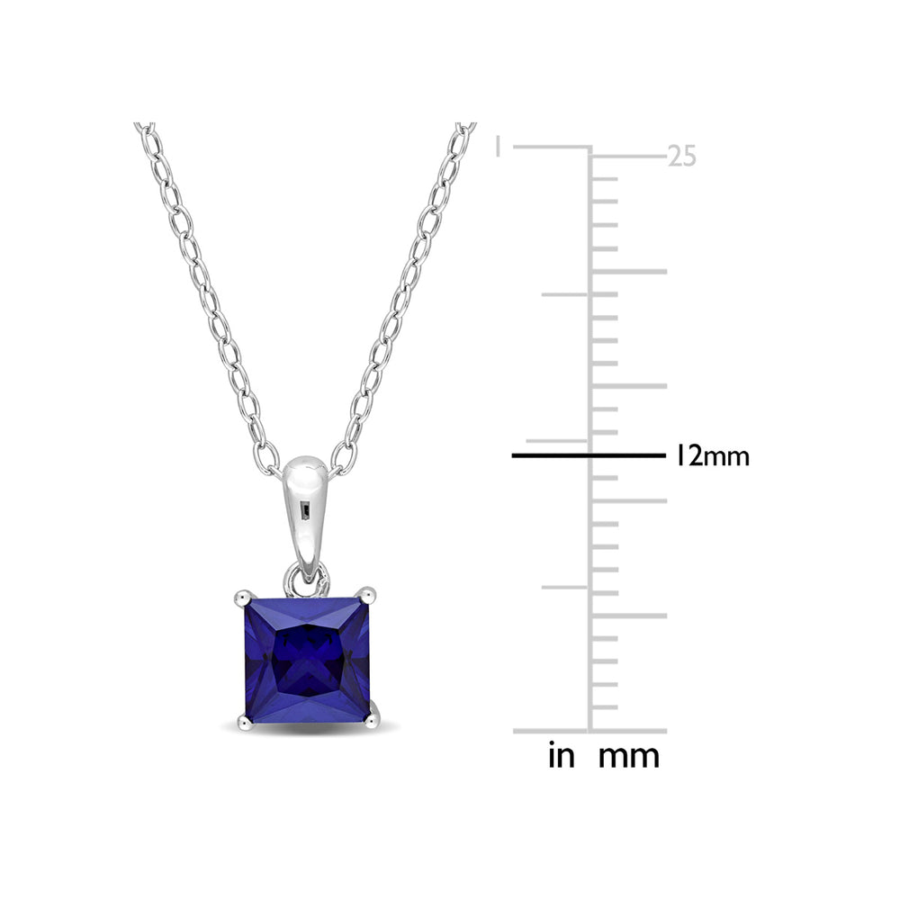 1.34 Carat (ctw) Princess-Cut Lab-Created Blue Sapphire Solitaire Pendant Necklace in Sterling Silver with Chain Image 2