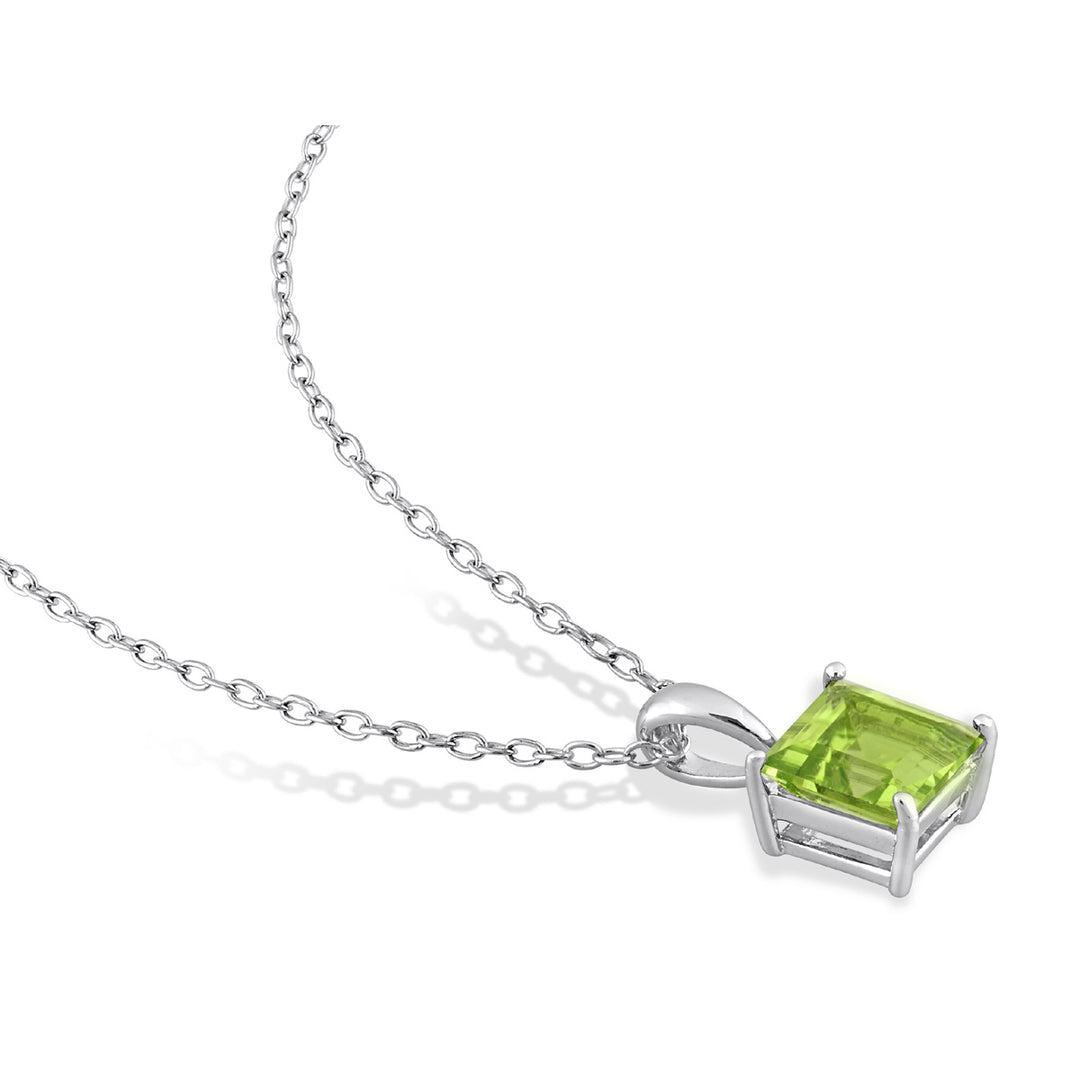 1.20 Carat (ctw) Princess-Cut Peridot Solitaire Pendant Necklace in Sterling Silver with Chain Image 4