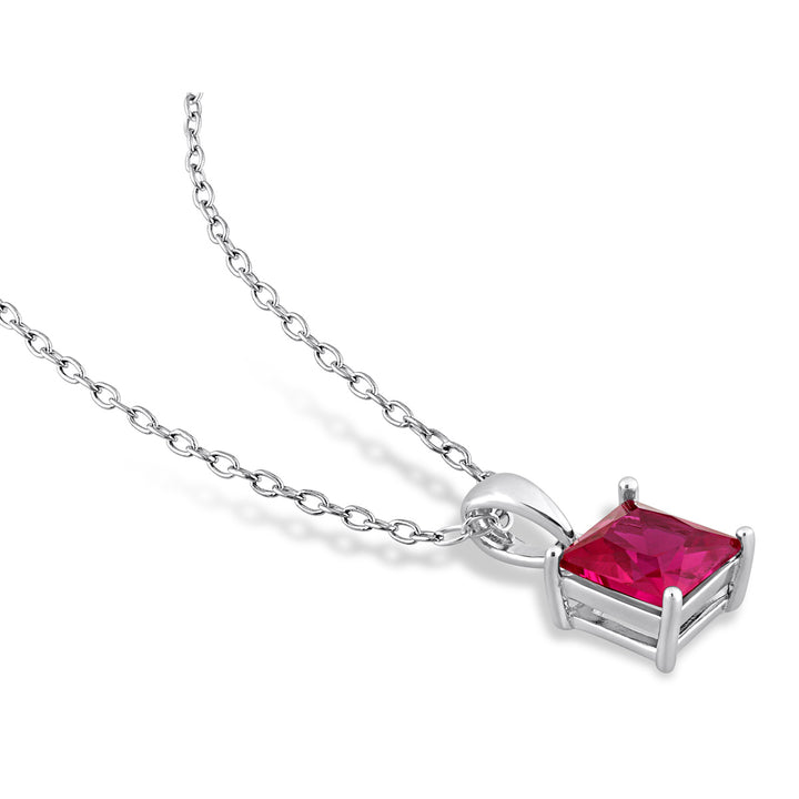 1.45 Carat (ctw) Princess-Cut Lab-Created Ruby Solitaire Pendant Necklace in Sterling Silver with Chain Image 4