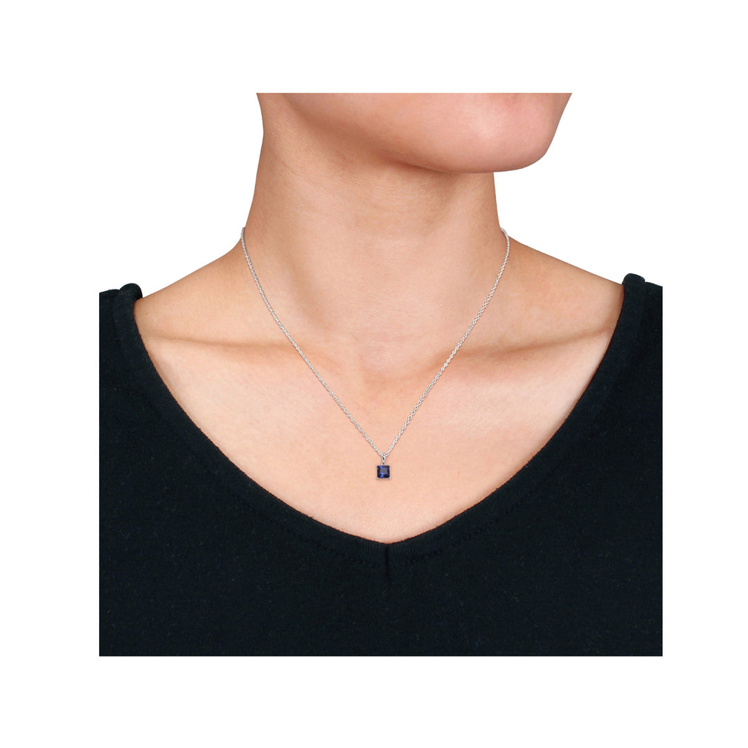 1.34 Carat (ctw) Princess-Cut Lab-Created Blue Sapphire Solitaire Pendant Necklace in Sterling Silver with Chain Image 4