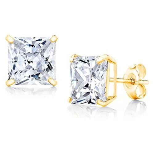Paris Jewelry 10k Yellow Gold Plated Created White Sapphire CZ 1/2 Carat Square Stud Earrings Image 1