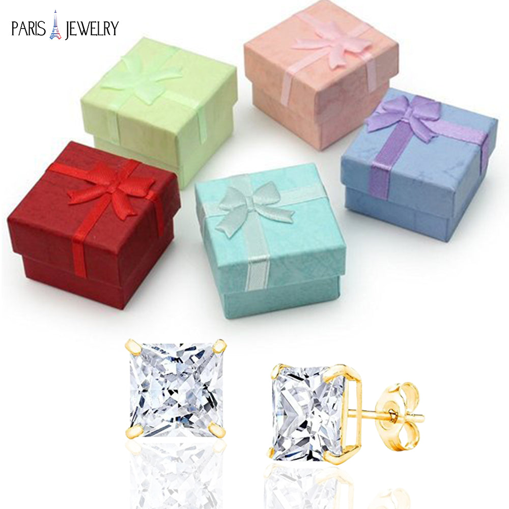 Paris Jewelry 10k Yellow Gold Plated Created White Sapphire CZ 1/2 Carat Square Stud Earrings Image 3