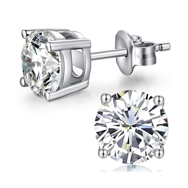 Paris Jewelry 10k White Gold 1/2 Ct Round Created White Sapphire CZ Stud Earrings Image 1