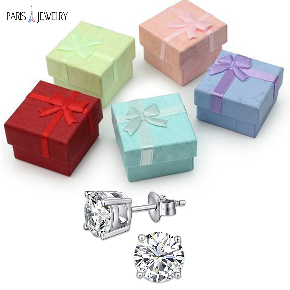 Paris Jewelry 10k White Gold 1 Ct Round Created White Sapphire CZ Stud Earrings Plated Image 3