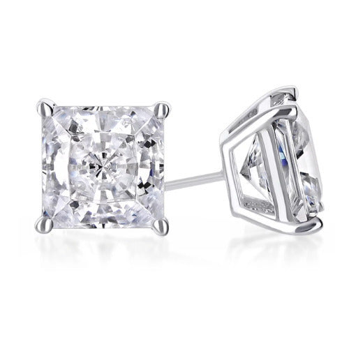 Paris Jewelry 10k White Gold Plated 1/2 Ct Created White Sapphire CZ Princess Cut Stud Earrings Image 1