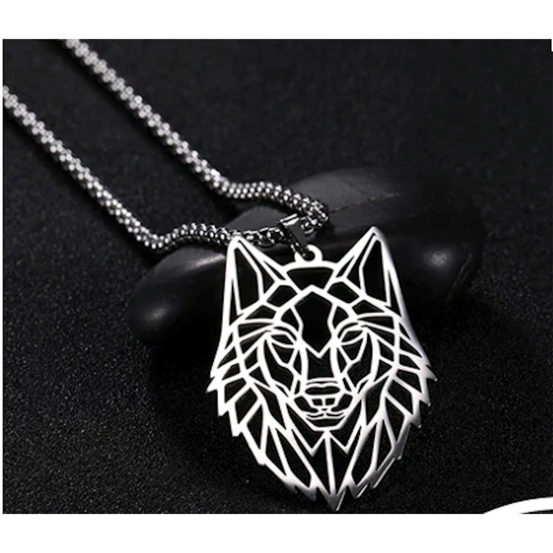 2 INCH STAINLESS STEEL CUT WOLF HEAD NECKLACE  laser cut wolf jewelry JL735 Image 1