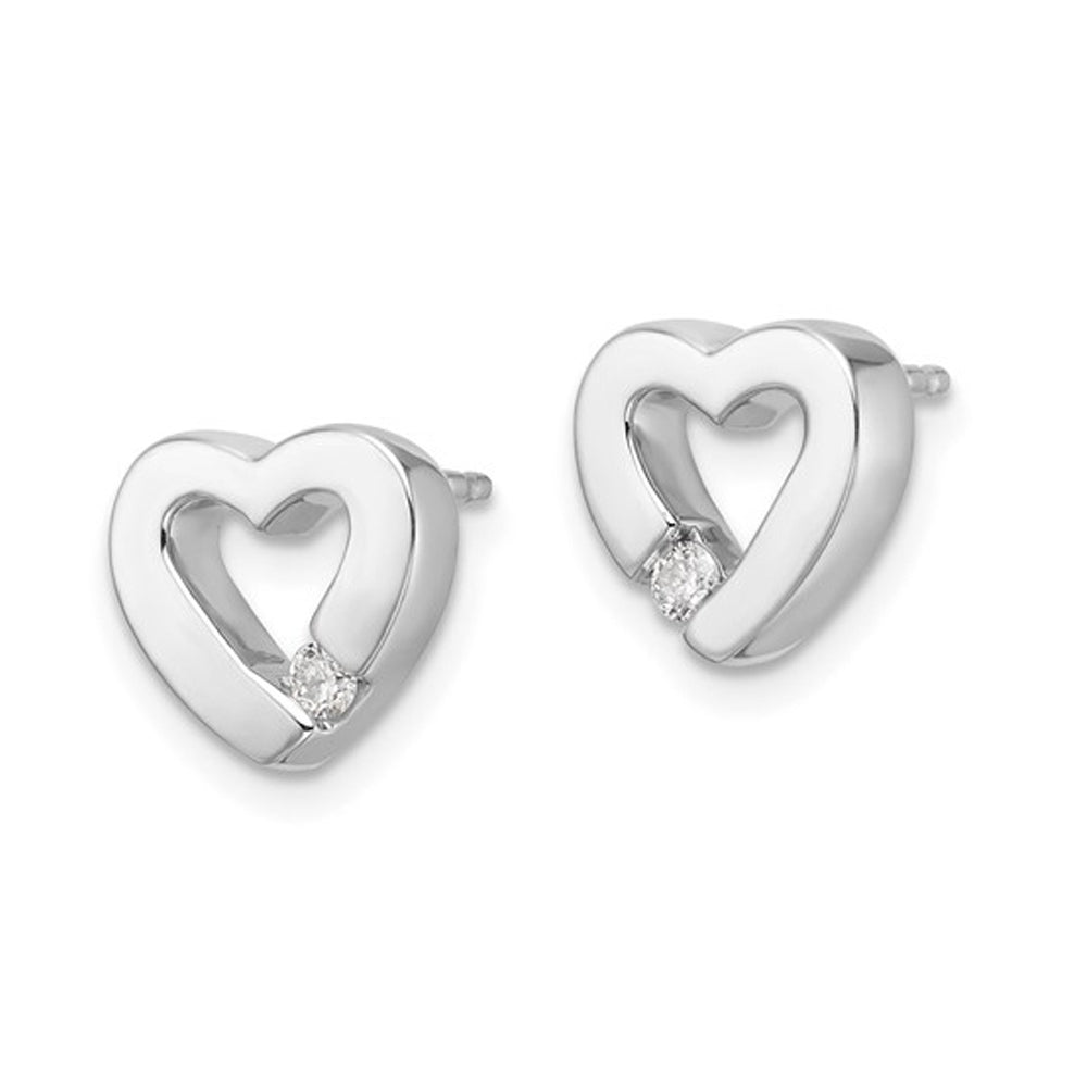 Sterling Silver Button Heart Post Earrings with Accent Diamond Image 2