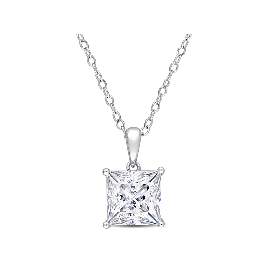 3.00 Carat (ctw) Lab-Created Moissanite Princess-Cut Solitaire Pendant Necklace in Sterling Silver with Chain (8mm) Image 1