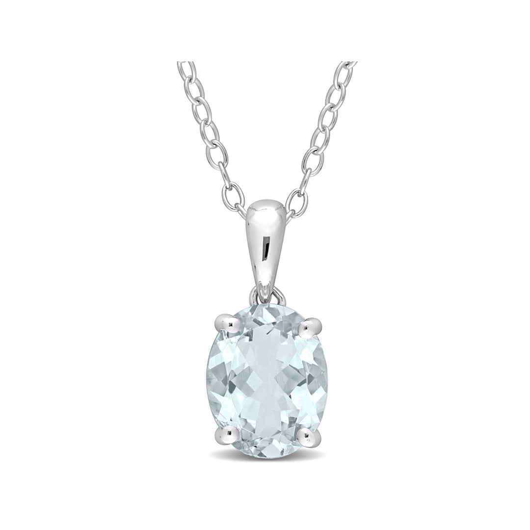 1.50 Carat (ctw) Aquamarine Solitaire Oval Pendant Necklace in Sterling Silver with Chain Image 1