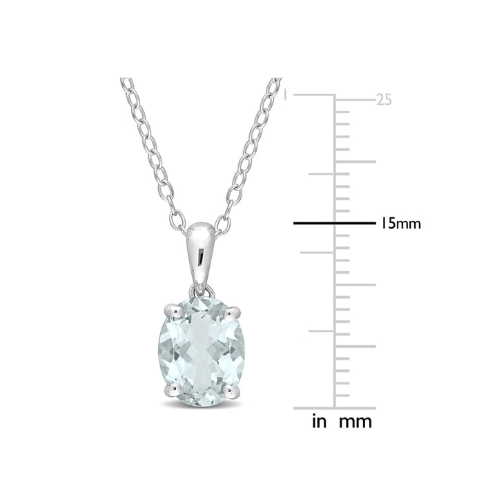 1.50 Carat (ctw) Aquamarine Solitaire Oval Pendant Necklace in Sterling Silver with Chain Image 3