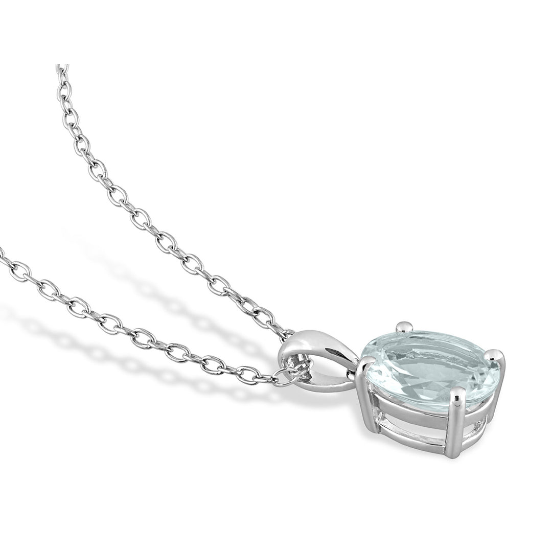 1.50 Carat (ctw) Aquamarine Solitaire Oval Pendant Necklace in Sterling Silver with Chain Image 4