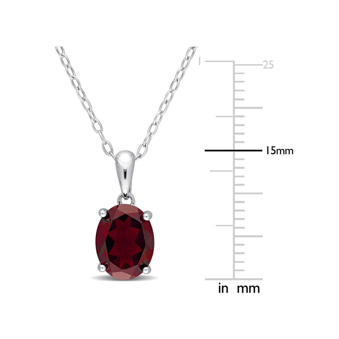 2.20 Carat (ctw) Garnet Solitaire Oval Pendant Necklace in Sterling Silver with Chain Image 2