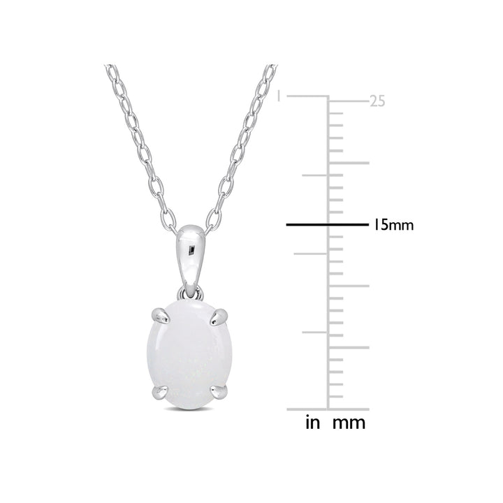 1.00 Carat (ctw) Opal Solitaire Oval Pendant Necklace in Sterling Silver with Chain Image 3