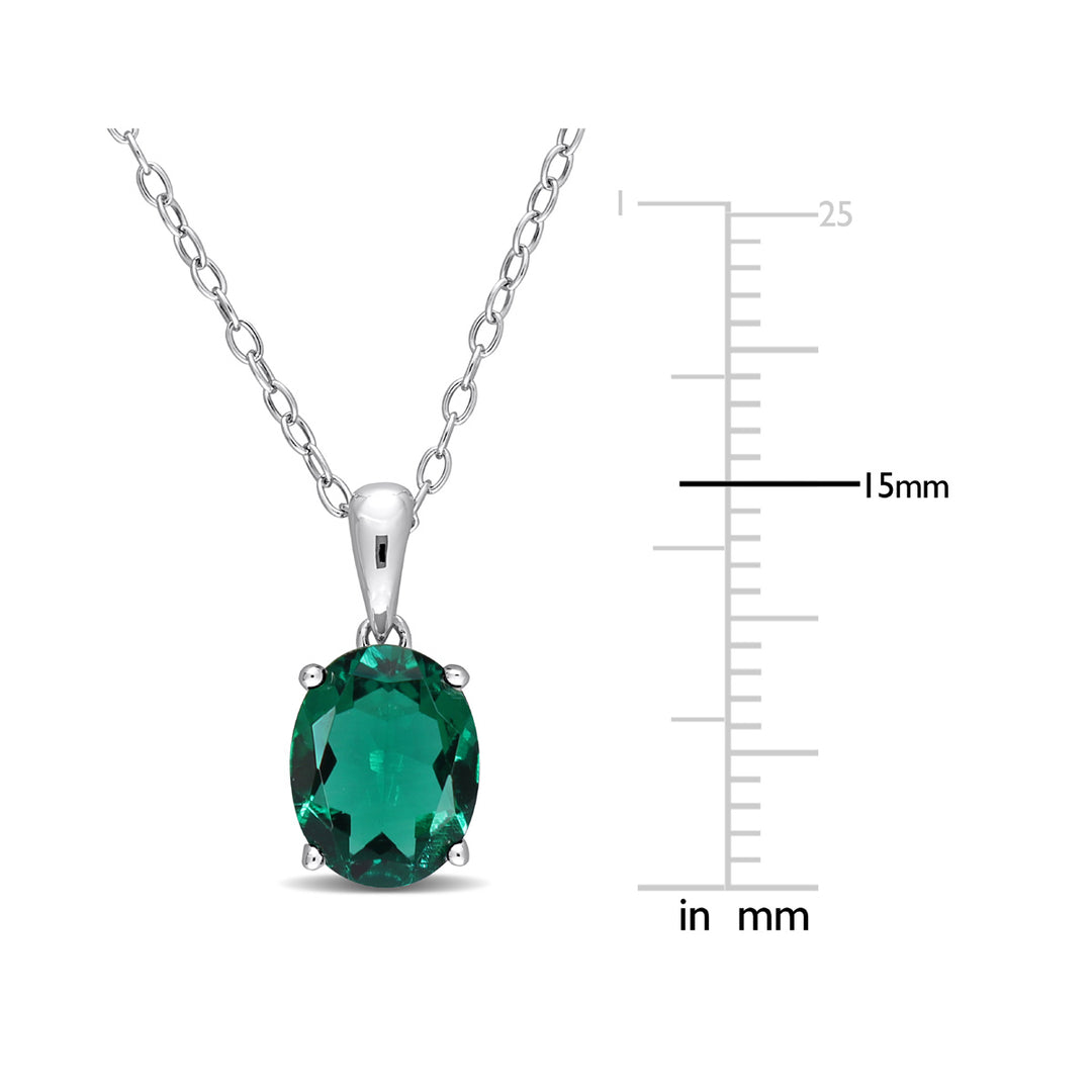1.60 Carat (ctw) Lab-Created Emerald Solitaire Oval Pendant Necklace in Sterling Silver with Chain Image 3