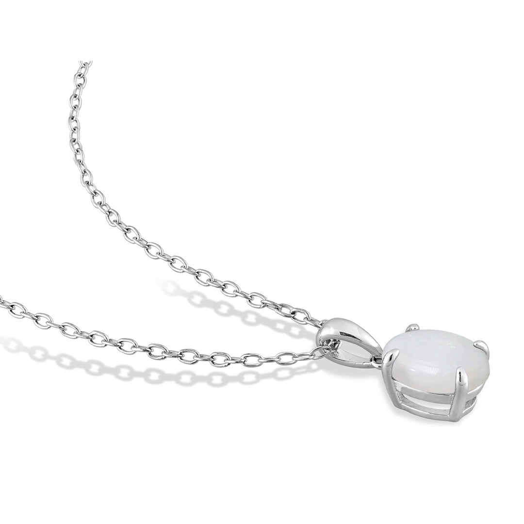 1.00 Carat (ctw) Opal Solitaire Oval Pendant Necklace in Sterling Silver with Chain Image 4