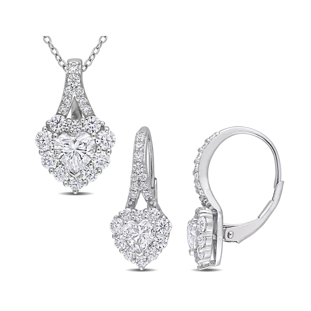 3.90 Carat (ctw) Synthetic Moissanite Heart Pendant and Earrings Set in Sterling Silver Image 1