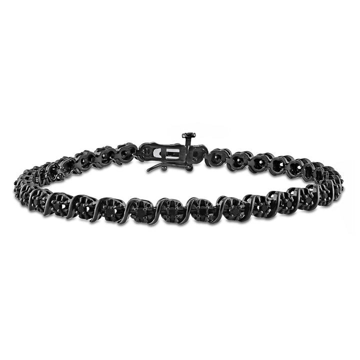 1.00 Carat (ctw) Black Diamond Tennis Bracelet in Black Plated Sterling Silver (7.25 Inches) Image 1