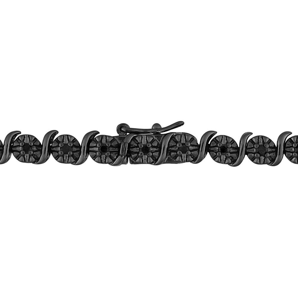 1.00 Carat (ctw) Black Diamond Tennis Bracelet in Black Plated Sterling Silver (7.25 Inches) Image 2