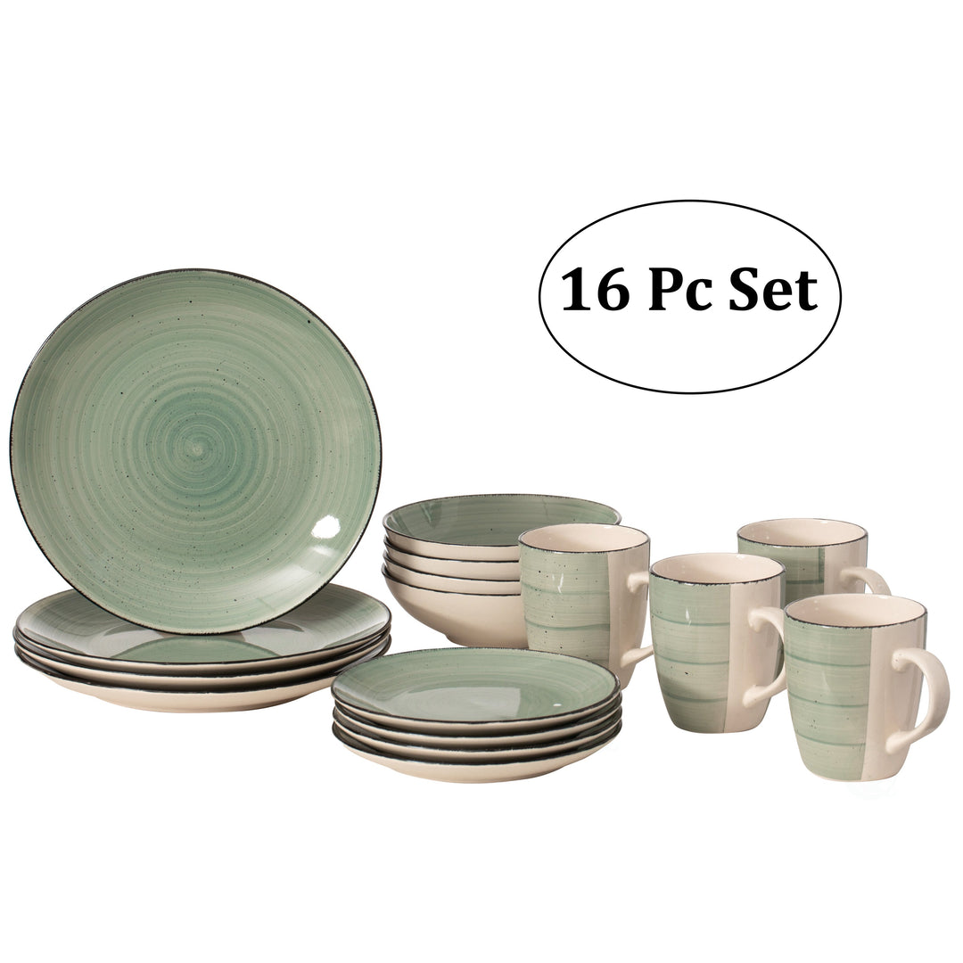 Spin Wash Dinnerware Set 16 Piece Chip Resistant Plates Mugs Bowls for 4 Image 2