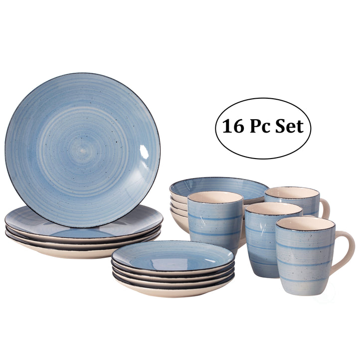 Spin Wash Dinnerware Set 16 Piece Chip Resistant Plates Mugs Bowls for 4 Image 1