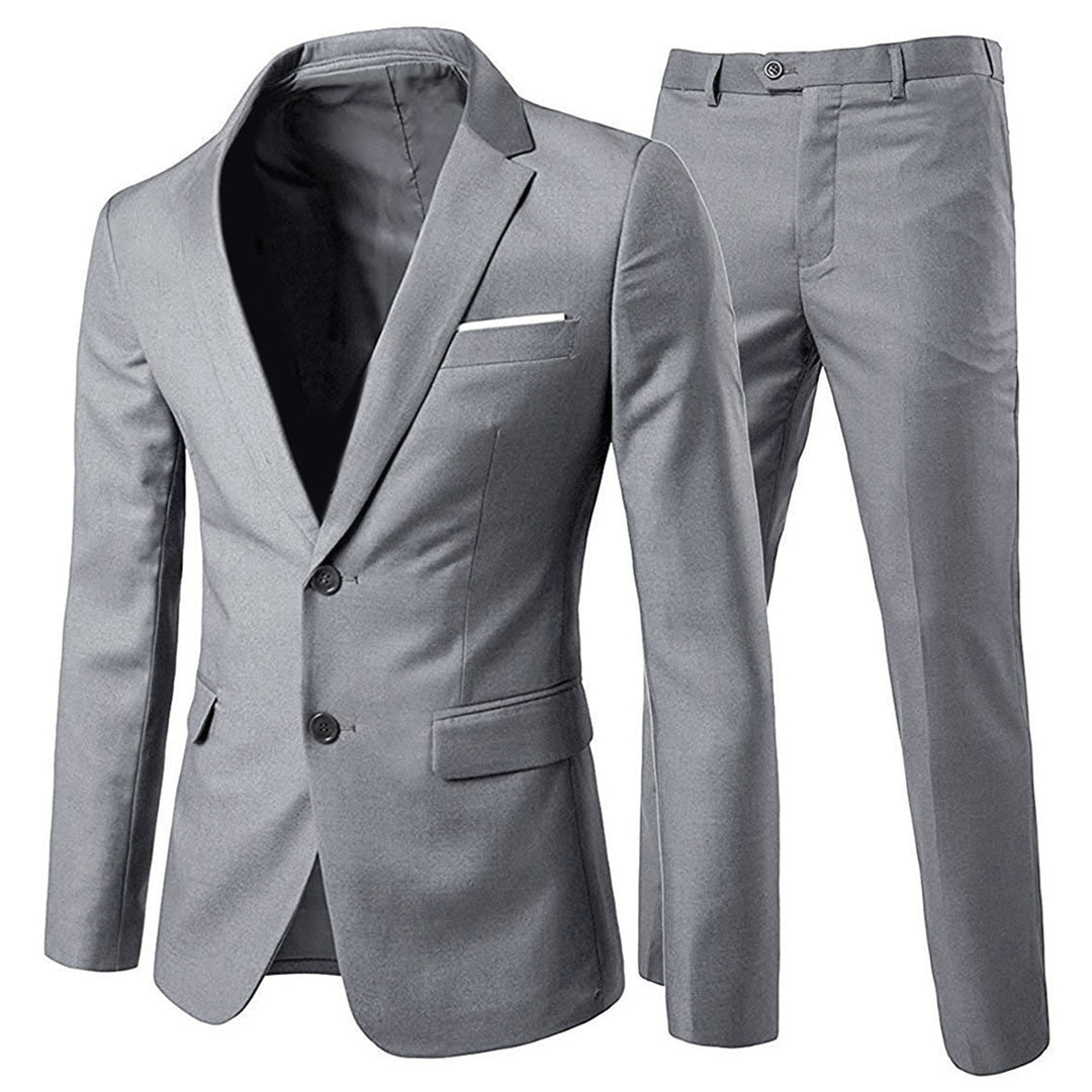 2 Pieces Men Business Suit Slim Fit Solid Color Single Breasted Men Dress Wedding Party Male Set Office Work Blazer + Image 2