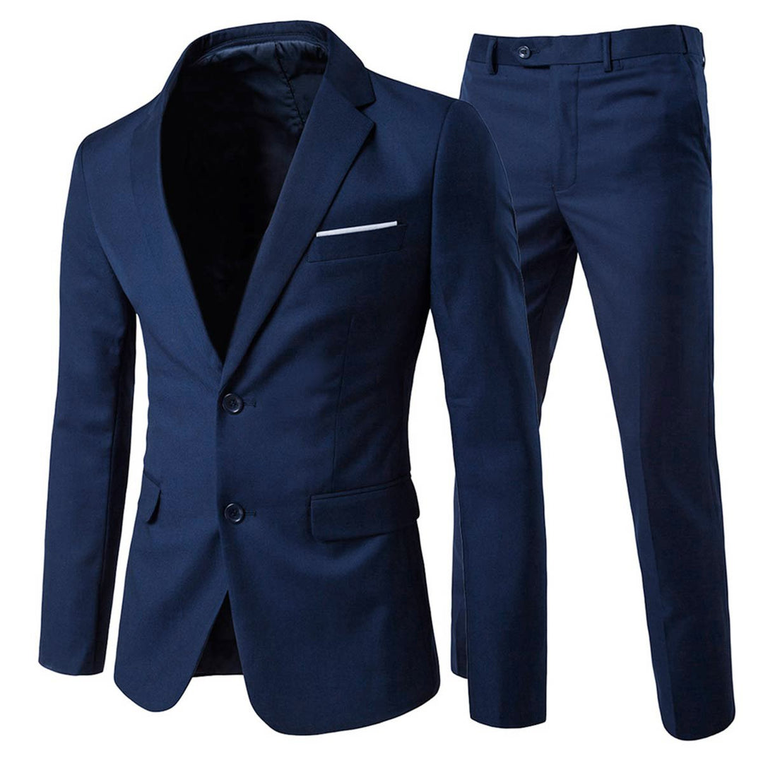 2 Pieces Men Business Suit Slim Fit Solid Color Single Breasted Men Dress Wedding Party Male Set Office Work Blazer + Image 1