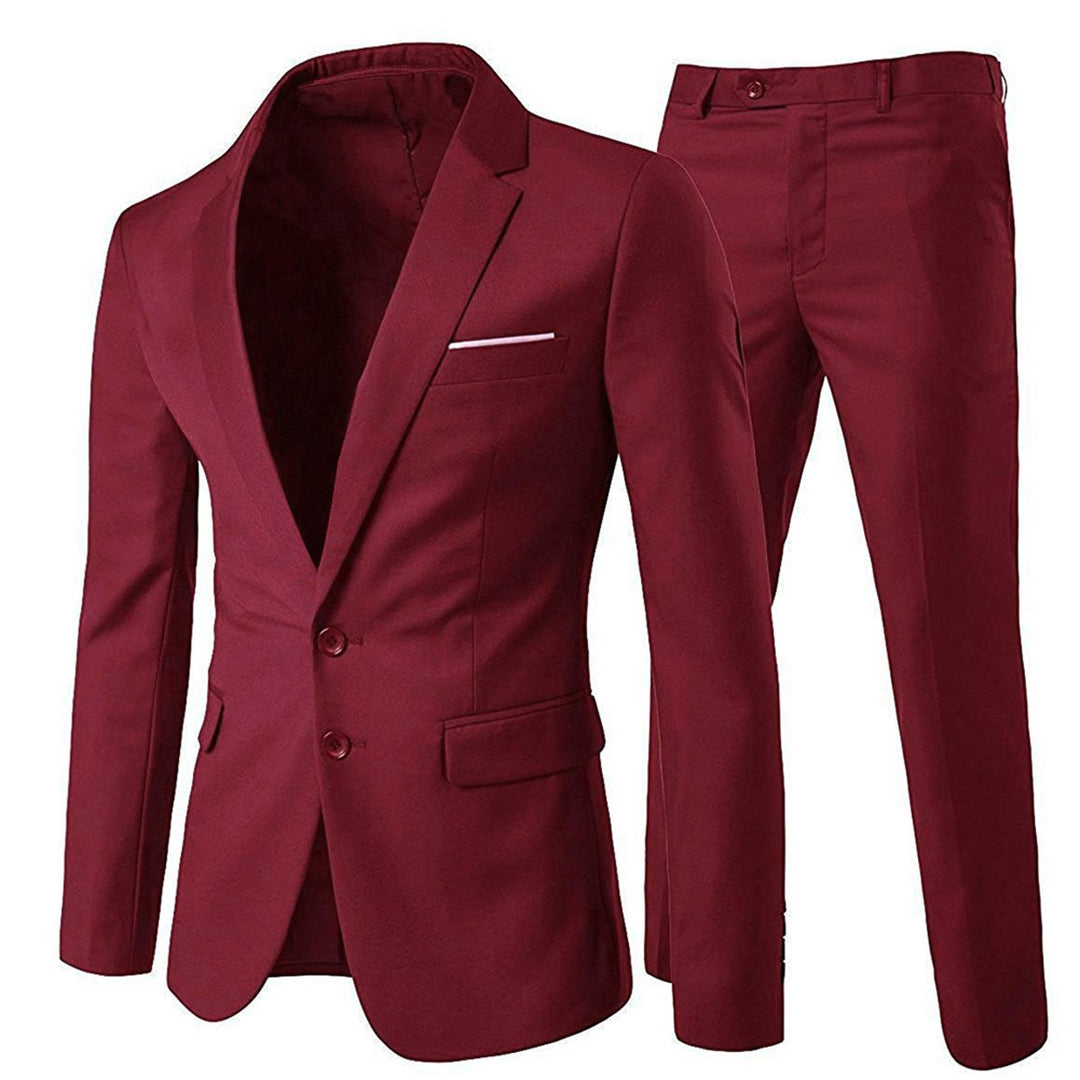 2 Pieces Men Business Suit Slim Fit Solid Color Single Breasted Men Dress Wedding Party Male Set Office Work Blazer + Image 1