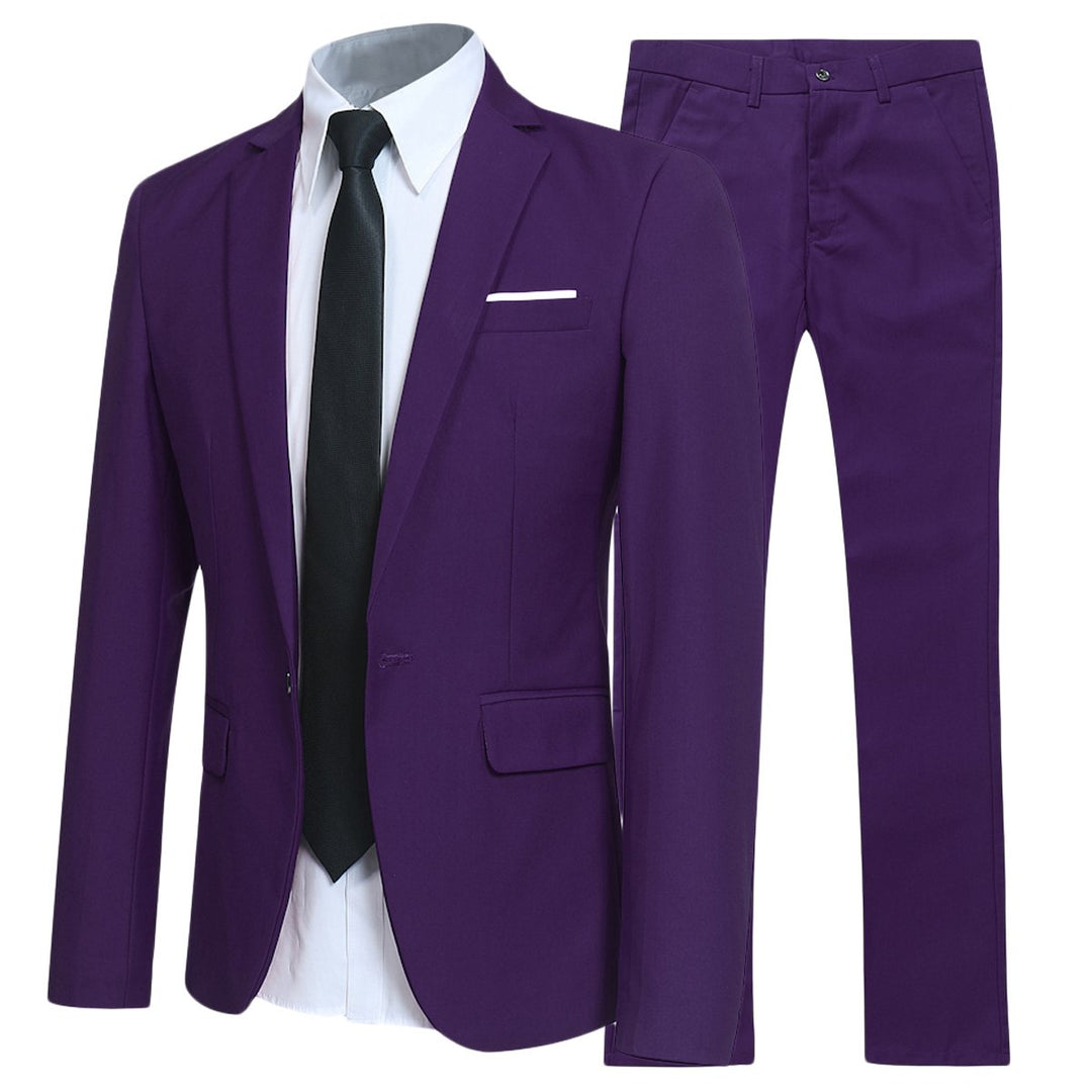 2PCS Men Suit Set Wedding Groom Solid Color Single Button Men Dress Suits Business Casual Slim Fit Male Set Blazer Image 1