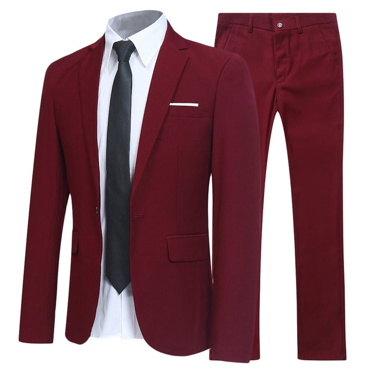 2PCS Men Suit Set Wedding Groom Solid Color Single Button Men Dress Suits Business Casual Slim Fit Male Set Blazer Image 1