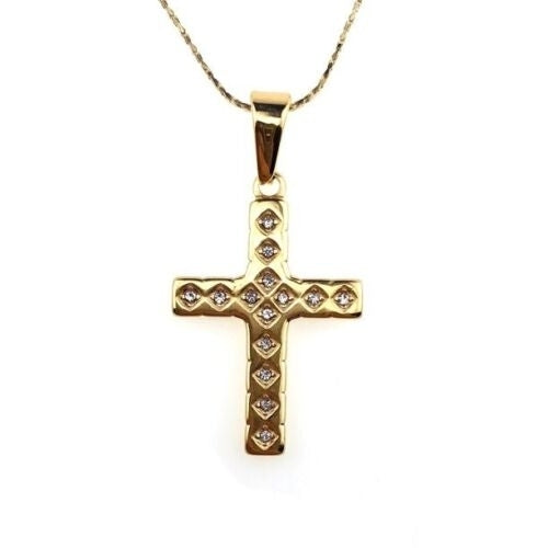 Paris Jewelry 24K Yellow Gold 1 ct Created Diamond CZ Cross Stud Necklace Plated 18 inch Image 1