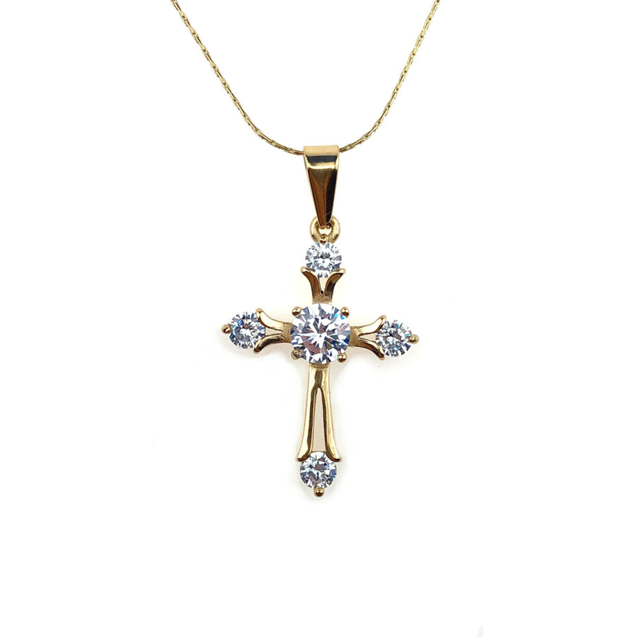 Paris Jewelry 18K Yellow Gold 1 ct Created Diamond CZ Cross Stud Necklace Plated 18 inch Image 1