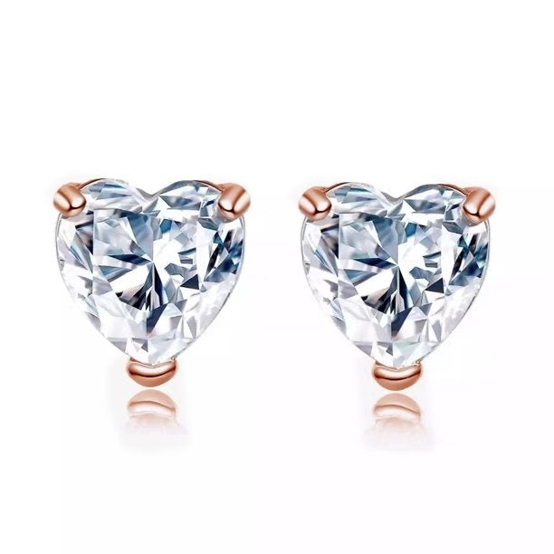 24k Rose Gold Plated Over Sterling Silver 2 Carat Heart Created White Sapphire CZ Stud Earrings Image 1