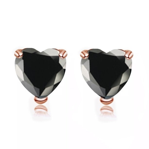 Paris Jewelry 24k Rose Gold Plated Over Sterling Silver 4 Carat Heart Created Black Sapphire CZ Stud Earrings Image 1