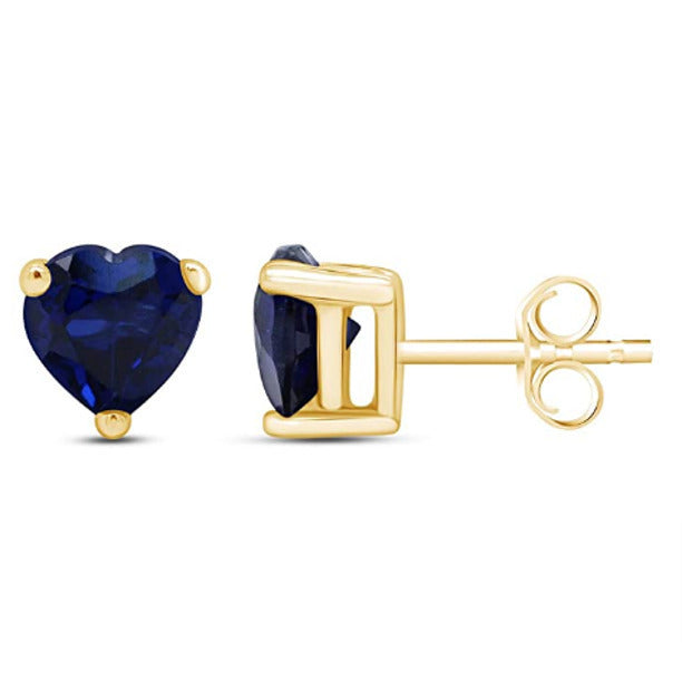 24k Yellow Gold Plated 2 Cttw Created Blue Sapphire CZ Heart Stud Earrings Image 1