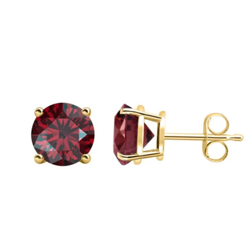 24k Yellow Gold Plated 2 Cttw Created Garnet CZ Round Stud Earrings Image 1