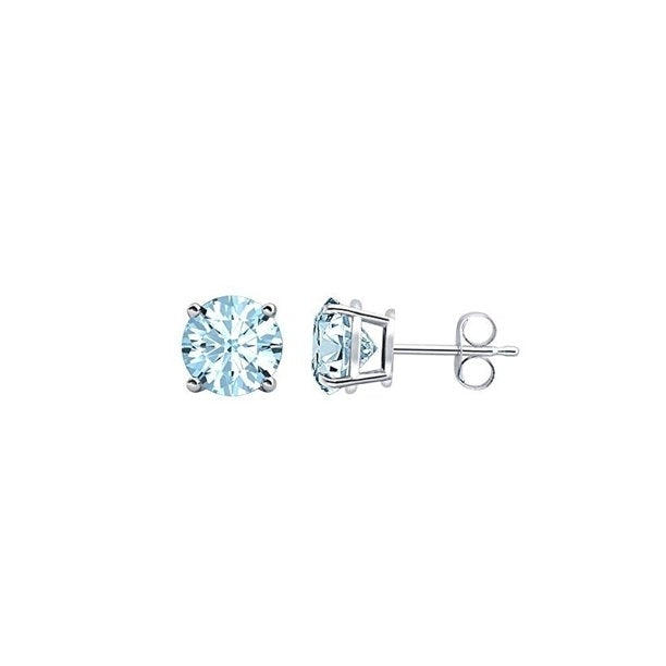 Paris Jewelry 24k White Gold Plated 2 Cttw Created Aquamarine CZ Round Stud Earrings Image 1