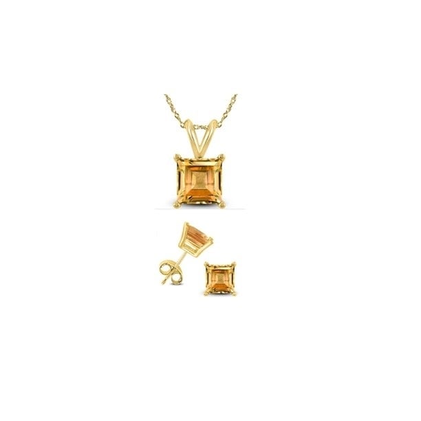 Paris Jewelry 18K Yellow Gold 4ct Created Citrine CZ Square 18 Inch Necklace and Earrings Set Plated Image 1