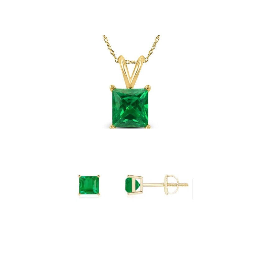 Paris Jewelry 18K Yellow Gold 1/2ct Created Emerald CZ Square 18 Inch Necklace and Earrings Set Plated Image 1