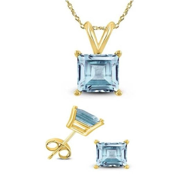 Paris Jewelry 18K Yellow Gold 3ct Created Aquamarine CZ Square 18 Inch Necklace and Earrings Set Plated Image 1