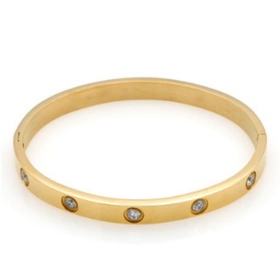 Paris Jewelry 18K Yellow Gold 3 Carat Created White Sapphire CZ Bangle Cuff Bracelet Plated by PJ Jewelry Image 1