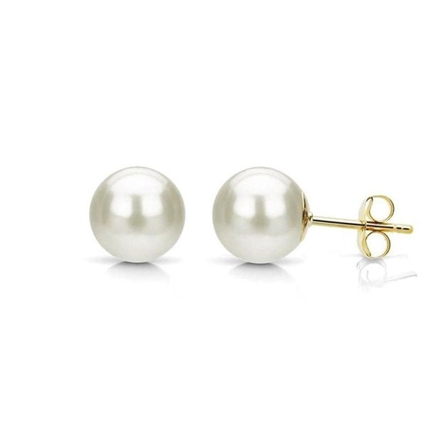 Paris Jewelry 18K Yellow Gold White Created Freshwater CZ Pearl Round 3CT Stud Earrings Plated Image 1