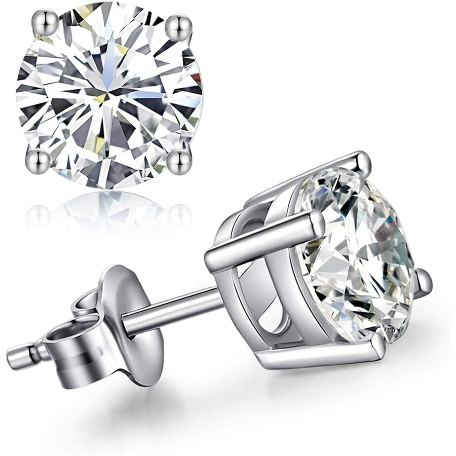 Paris Jewelry 14k White Gold Over Silver 8mm Round Cut Created White Diamond CZ Stud Earrings Plated Image 1