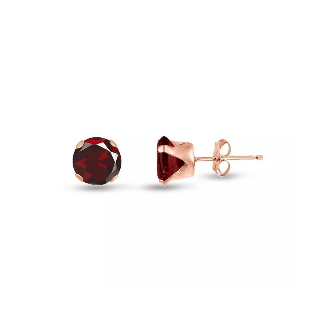 14k Rose Gold Plated Over Sterling Silver 4 Carat Round Created Red Garnet CZ Stud Earrings Image 1
