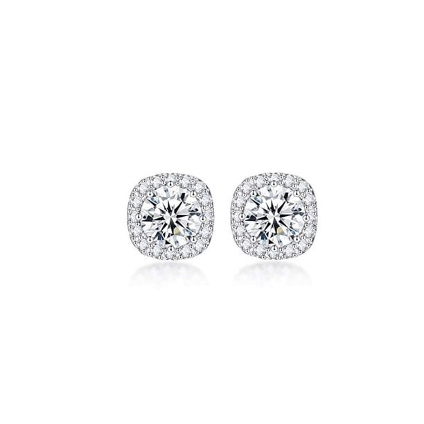 Paris Jewelry 18K White Gold White Halo Created Sapphire Square 3ct CZ Cut Stud Earrings Plated Image 1