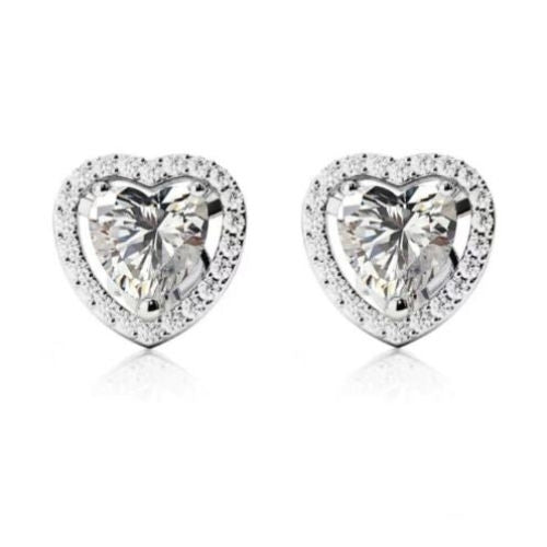 24k White Gold Plated 4 Ct Created Halo Heart White Sapphire CZ Stud Earrings Image 1