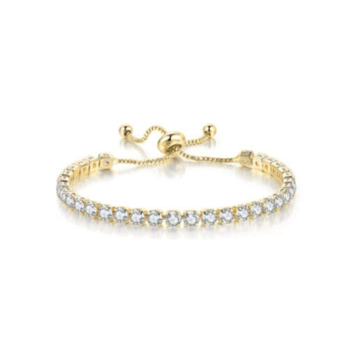 18k Yellow Gold 6 Cttw Created Cubic Zirconia CZ Round Adjustable Tennis Plated Bracelet Image 1