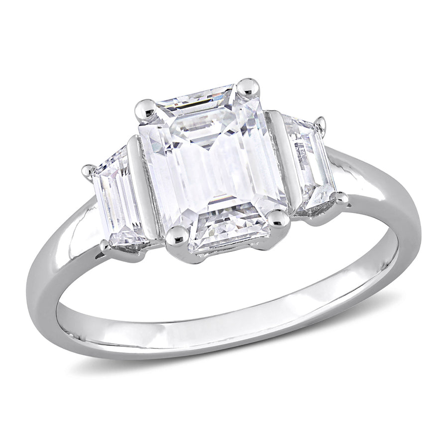 2.30 Carat (ctw) Lab-Created Three-Stone Moissanite Engagement Ring in Sterling Silver Image 1