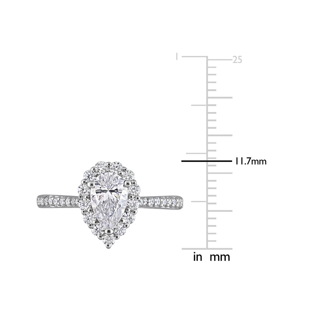 1.40 Carat (ctw) Synthetic Moissanite Teardrop Halo Engagement Ring In Sterling Silver Image 3