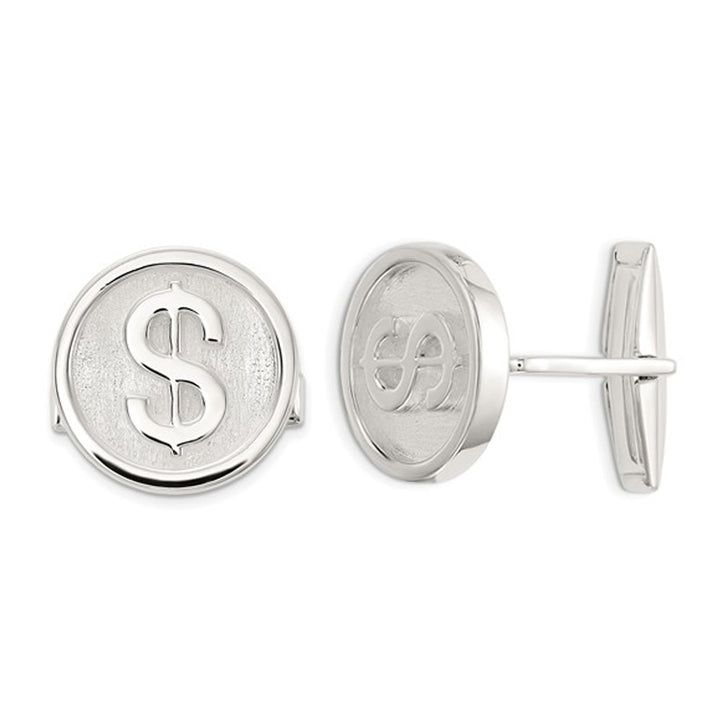 Sterling Silver Polished Dollar Sign Cuff Links Image 1