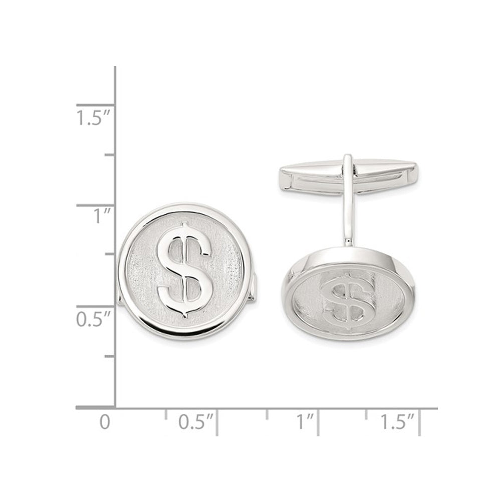 Sterling Silver Polished Dollar Sign Cuff Links Image 2